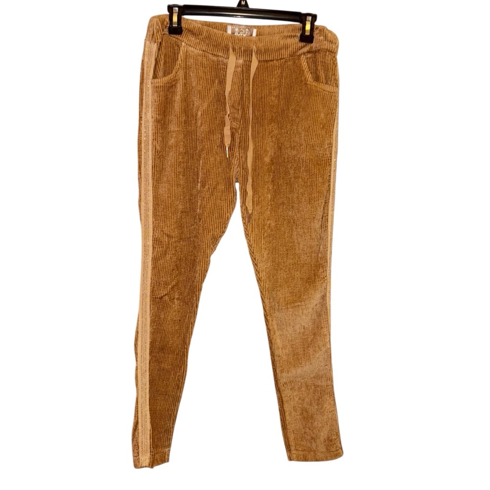 Brand‎ bazar Corduroy braided rhinestone trim pull on pants tan brown size 25